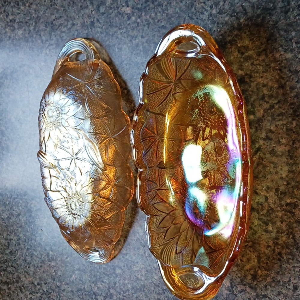 2 Vintage Carnival Glass ColorGolden Opelessent